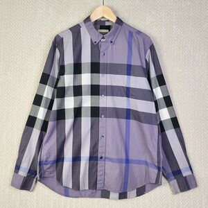 Burberry Brit Shirt  Purple Black Button Up Long Sleeve Mens XL